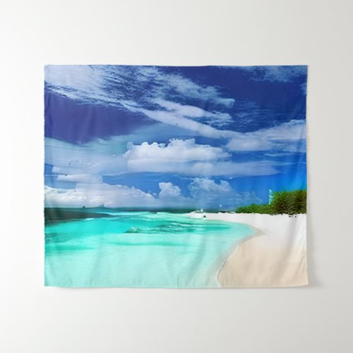 Caribbean Beach with Deep Blue Summer Sky Tapestry