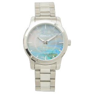 Caribbean Blue Agate White Dial Custom Watch