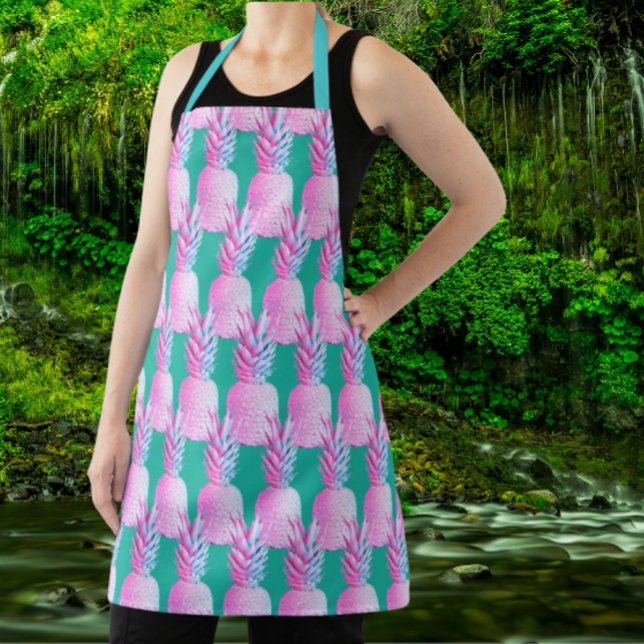 Caribbean Blue Colorful Pineapples  Apron (Fanciful pineapples on Caribbean background)