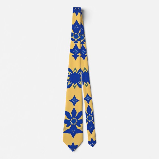 Caribbean Blue Gold Tile Motif Pattern Azulejo  Neck Tie (Front)