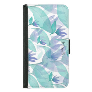 Caribbean Blue Green Watercolor Monogrammed Samsung Galaxy S5 Wallet Case