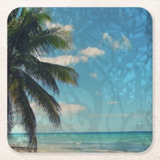 Caribbean Blue Square Paper Coaster