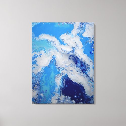 Caribbean Blue Turquoise Navy White Fluid Abstract Canvas Print