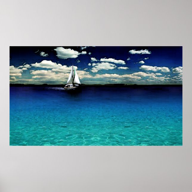 Caribbean Boat Watercolor Poster Print (Front)