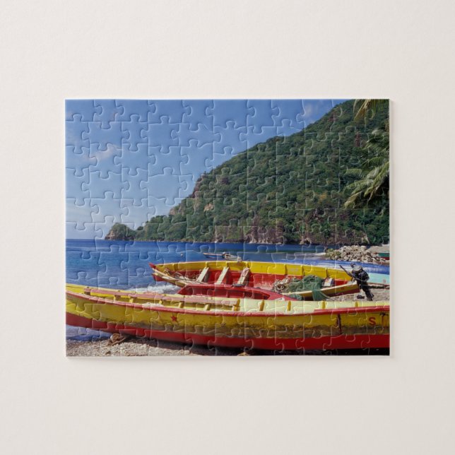Caribbean, BWI, St. Lucia, Sailboats, Soufriere. Jigsaw Puzzle (Horizontal)
