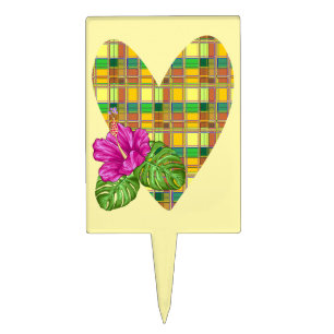 Caribbean Colorful Fabric Madras Tartan Cake Topper