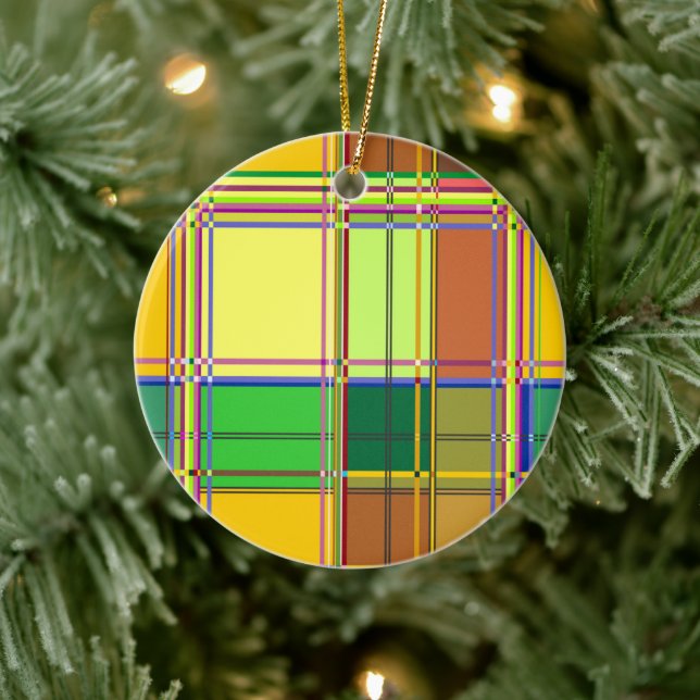 Caribbean Colorful Fabric Madras Tartan Ceramic Ornament (Tree)
