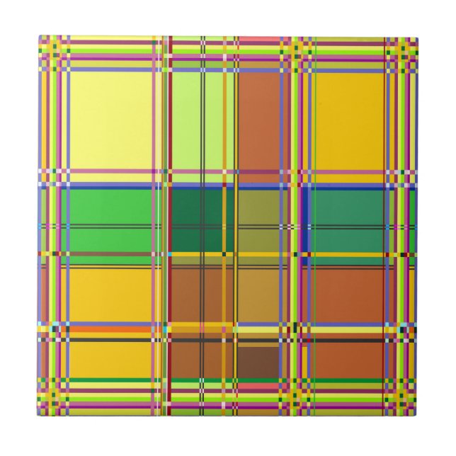 Caribbean Colorful Fabric Madras Tartan Ceramic Tile (Front)