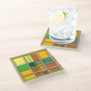 Caribbean Colorful Fabric Madras Tartan Glass Coaster