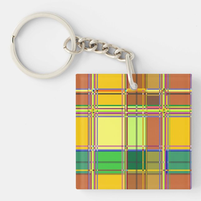 Caribbean Colorful Fabric Madras Tartan Keychain (Front)