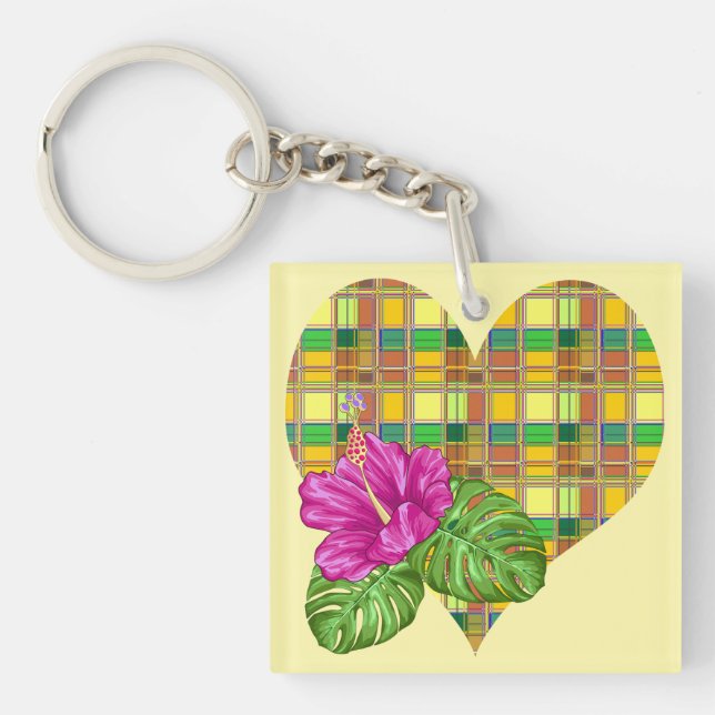 Caribbean Colorful Fabric Madras Tartan Keychain (Front)