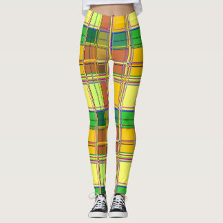 Caribbean Colorful Fabric Madras Tartan Leggings