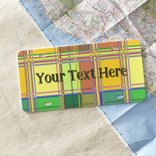Caribbean Colorful Fabric Madras Tartan License Plate (In Situ)