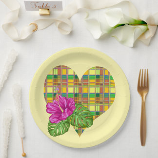 Caribbean Colorful Fabric Madras Tartan Paper Plates