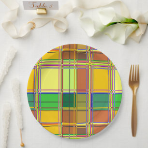Caribbean Colorful Fabric Madras Tartan Paper Plates