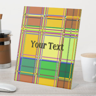 Caribbean Colorful Fabric Madras Tartan Pedestal Sign