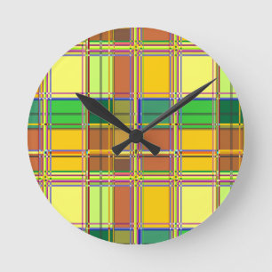 Caribbean Colorful Fabric Madras Tartan Round Clock