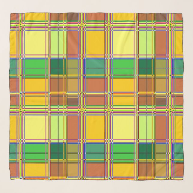 Caribbean Colorful Fabric Madras Tartan Scarf (Front)