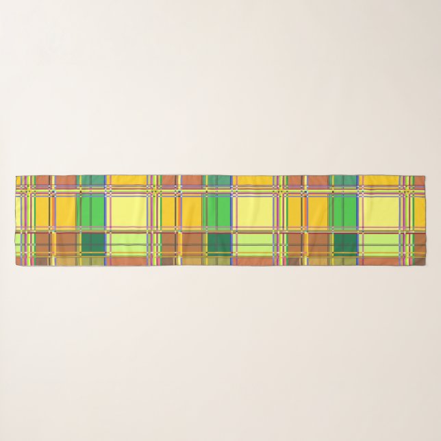Caribbean Colorful Fabric Madras Tartan Scarf (Front (Horizontal))