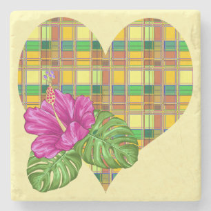 Caribbean Colorful Fabric Madras Tartan Stone Coaster
