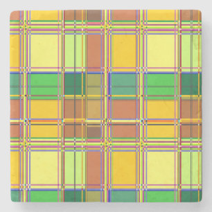 Caribbean Colorful Fabric Madras Tartan Stone Coaster