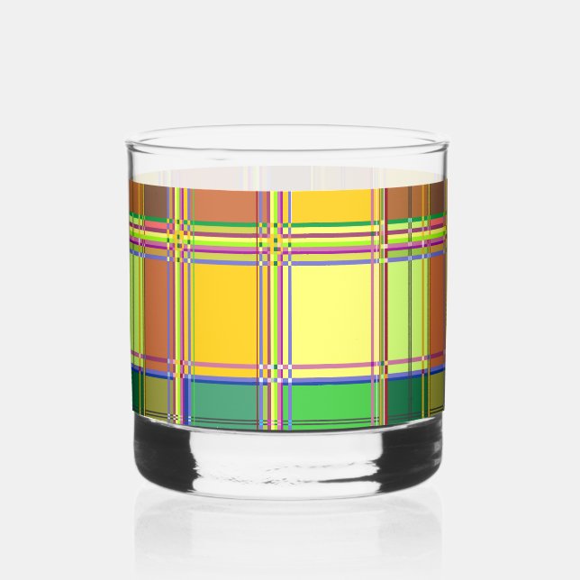 Caribbean Colorful Fabric Madras Tartan Whiskey Glass (Back)