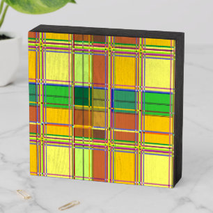 Caribbean Colorful Fabric Madras Tartan Wooden Box Sign
