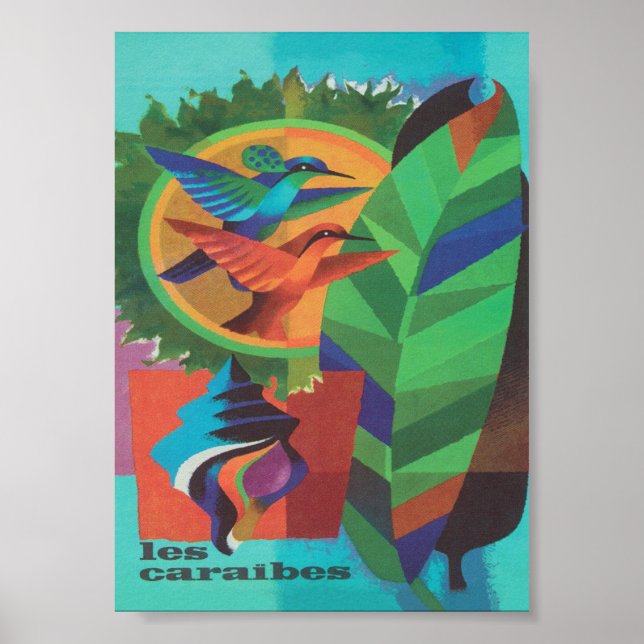Caribbean Colorful Retro Vintage Travel Poster (Front)