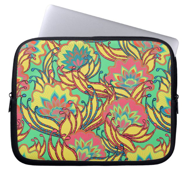 Caribbean Colors Boho Floral Pattern Laptop Sleeve (Front)