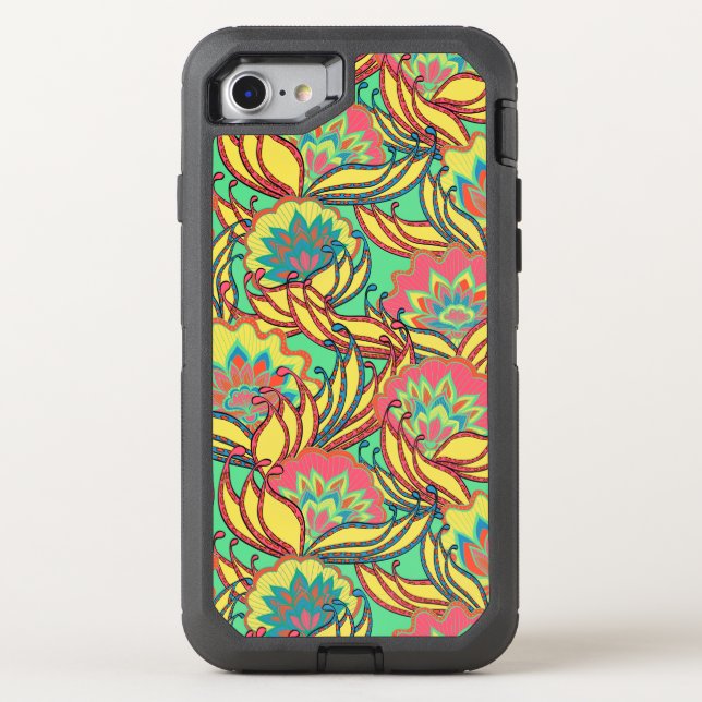 Caribbean Colors Boho Floral Pattern Otterbox iPhone Case (Back)