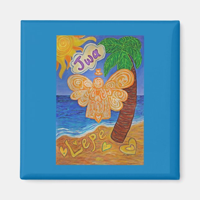 Caribbean Creole Beach Angel Custom Fridge Magnets (Front)