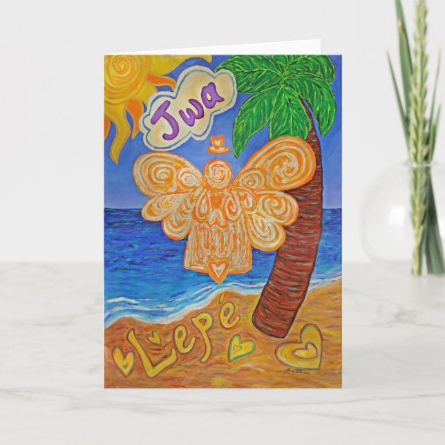 Caribbean Creole Beach Angel Custom Greeting Cards (Front)