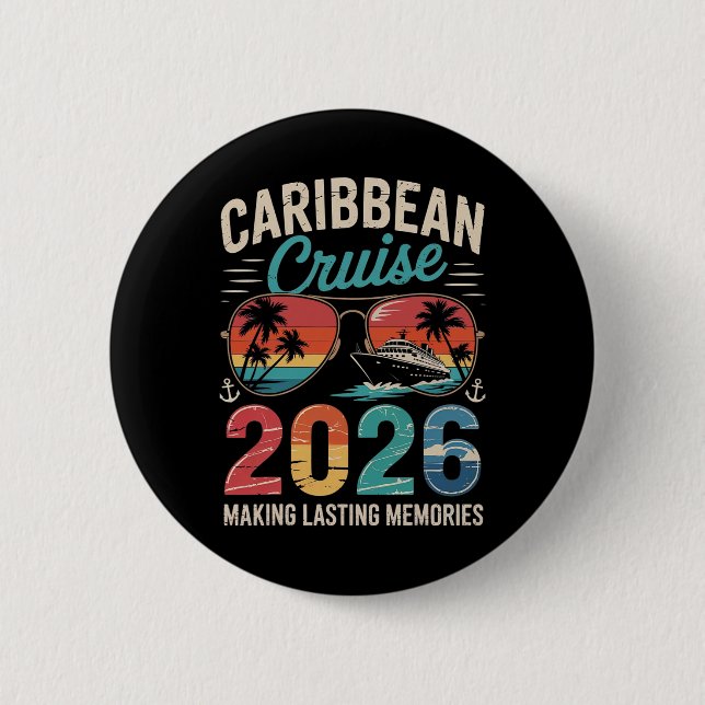 Caribbean Cruise 2026 Vacation Trip Matching Famil Button (Front)