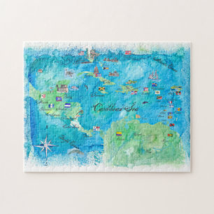 Caribbean Cruise Travel Poster Map Antilles West Jigsaw Puzzle