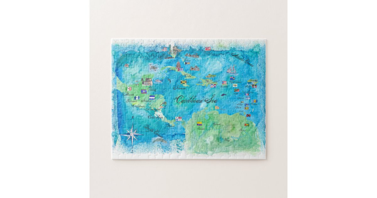 Caribbean Cruise Travel Poster Map Antilles West Jigsaw Puzzle | Zazzle