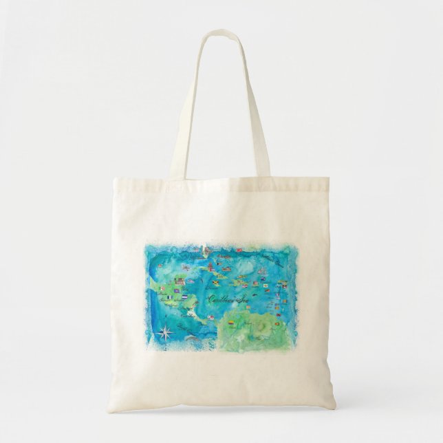 Caribbean Cruise Travel Poster Map Antilles West Tote Bag (Front)