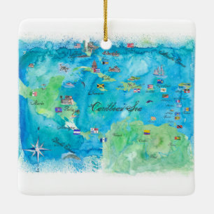 Caribbean Cruise Travel Poster Map Ceramic Ornament