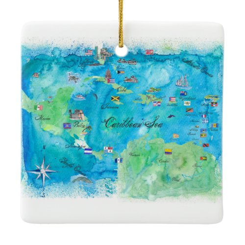 Caribbean Cruise Travel Poster Map Ceramic Ornament