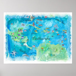 Caribbean Cruise Travel Poster Map Poster