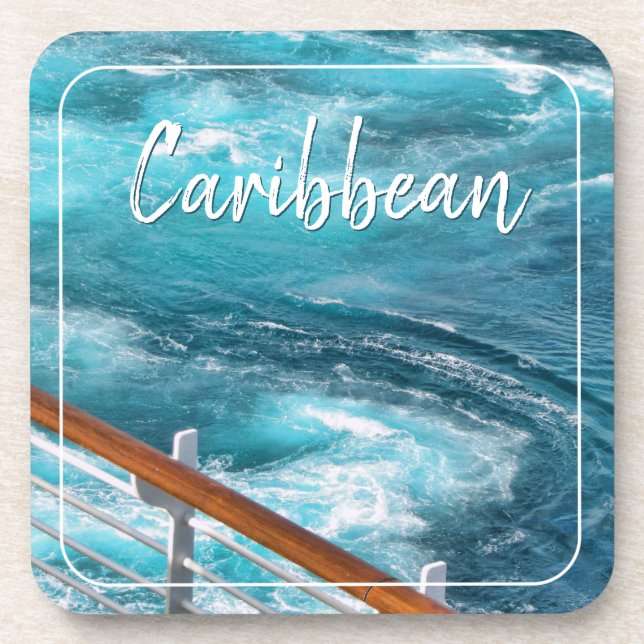 Caribbean Cruise - Turquoise Wake Photography Beverage Coaster (Front)