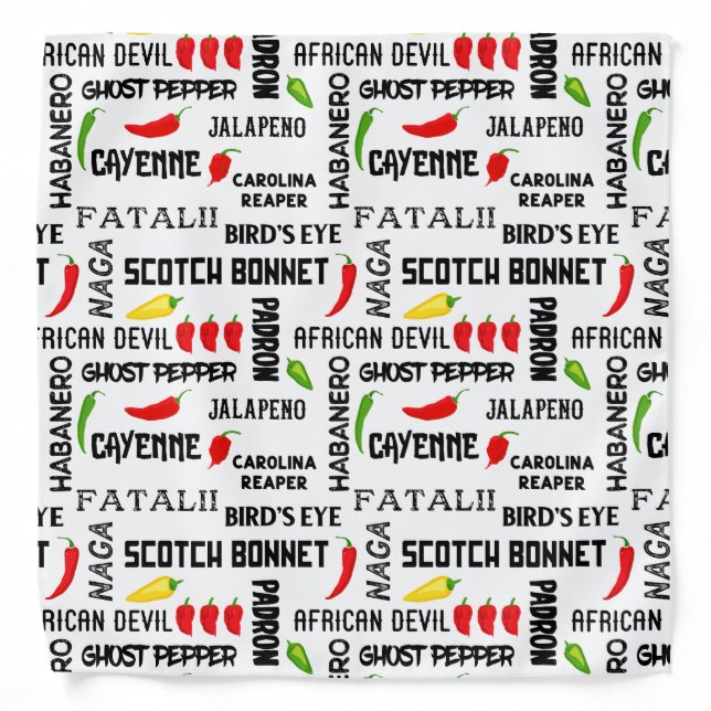 Caribbean Cuisine Chef Chilli Names Pattern Bandana (Front)