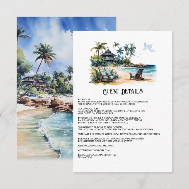 Caribbean Destination Wedding Guest Details Enclosure Card (Front/Back)