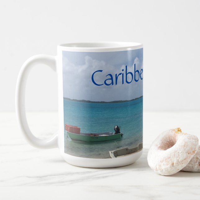 Caribbean Dreaming Bonaire Fishing Boats Ocean  Coffee Mug (With Donut)