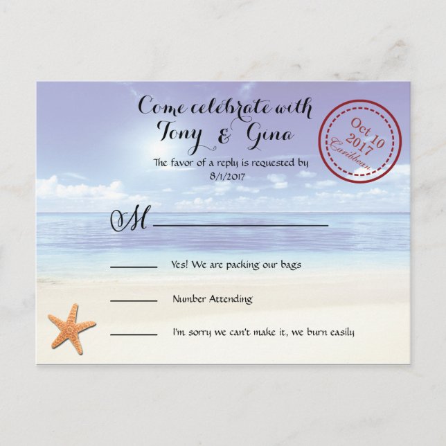 Caribbean Dreamz Destination Wedding RSVP Postcard (Front)