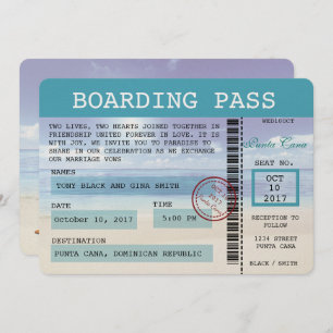 Caribbean Dreamz Wedding Boarding Pass Invitation