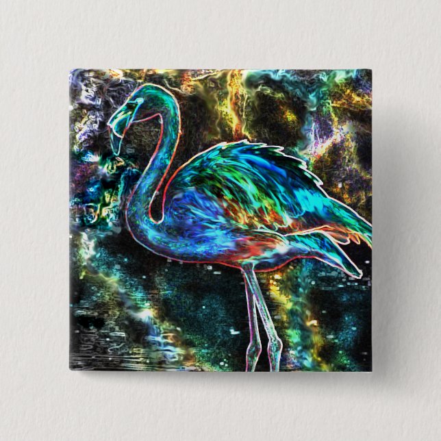 Caribbean Flamingo Digital Art Pinback Button (Front)