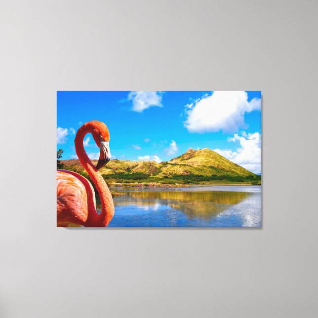 Caribbean flamingo in St kitts Triptych Canvas Print (Front)