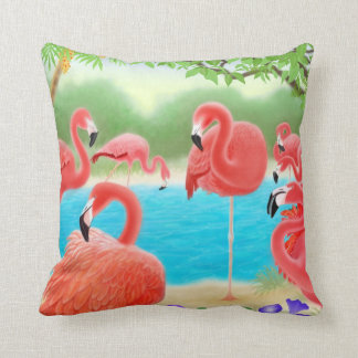 Caribbean Flamingo Lagoon Pillow