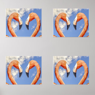Caribbean flamingo love heart wall art sets