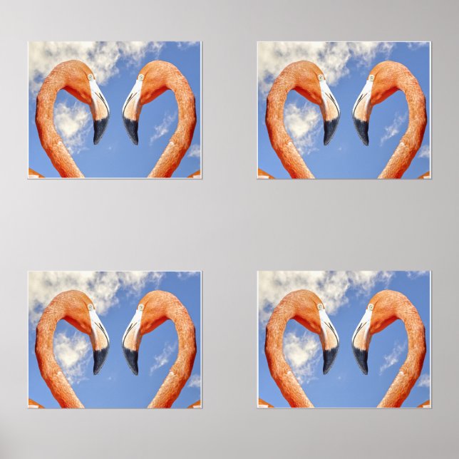 Caribbean flamingo love heart wall art sets (Front)
